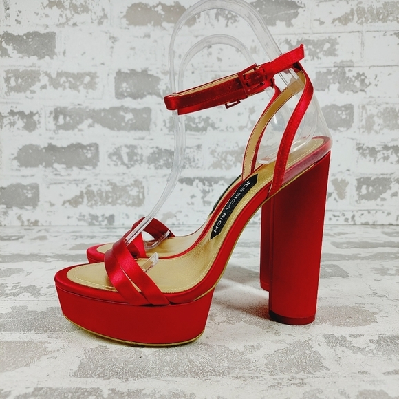 NEW Jessica Rich Red Strappy Buckle Ankle Strap Block Heeled Sandals W671 - Picture 1 of 12